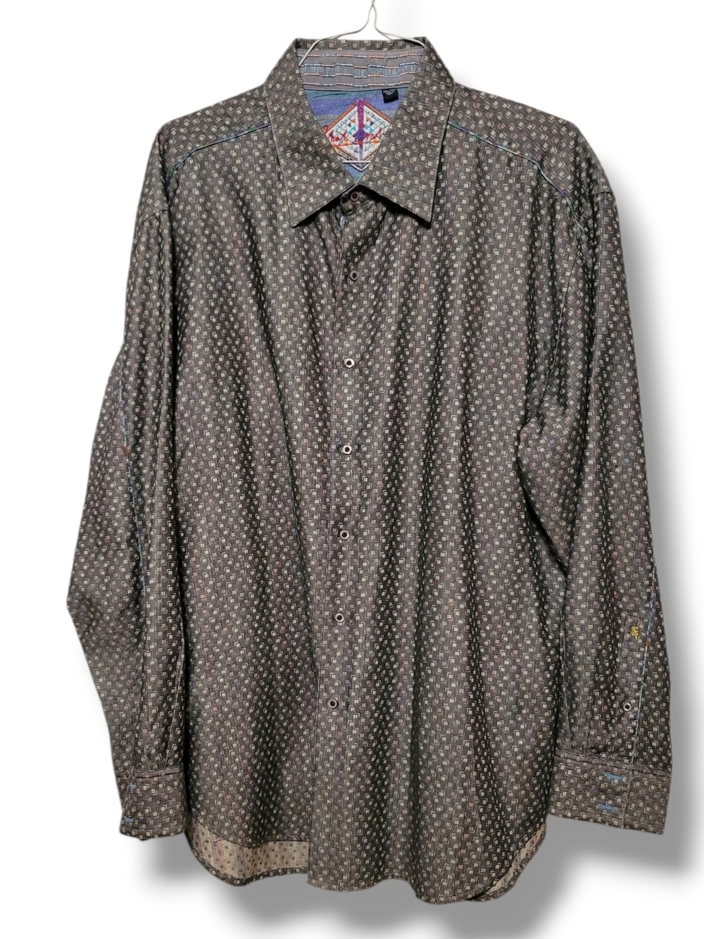 ROBERT GRAHAM - 3XL Men's Long-Sleeve Button-Up Shirt in Dark Gray Pattern